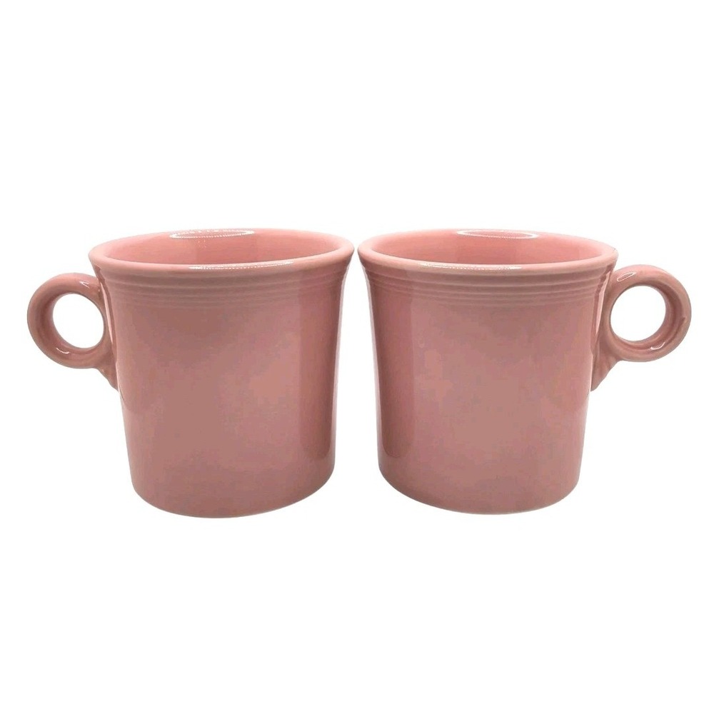 Vtg 80s Fiesta Rose Pink Classic Ring Handle Coffee Mugs USA Set of 2 HLC